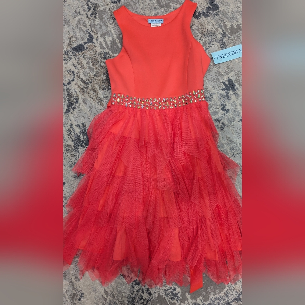 Neon Pink Tween Diva Girl's Dress with Ruffled Skirt